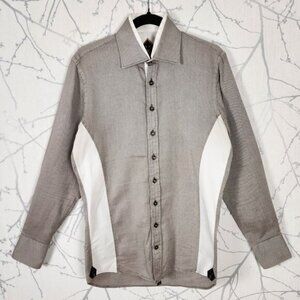 Biedermann Beige White Colorblock Woven 100% Cotton Button Front Shirt